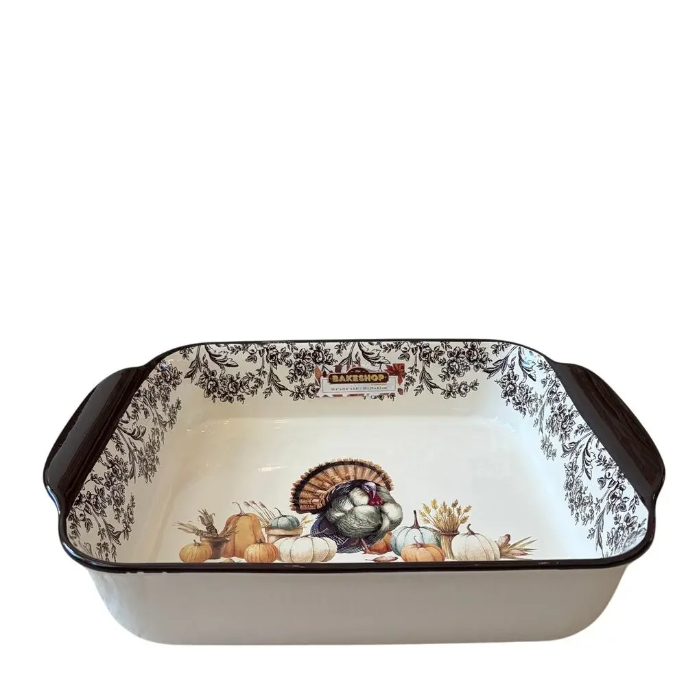 The Bakeshop Large Ceramic Turkey Baker 15.5in Thanksgiving Casserole Dish NEW